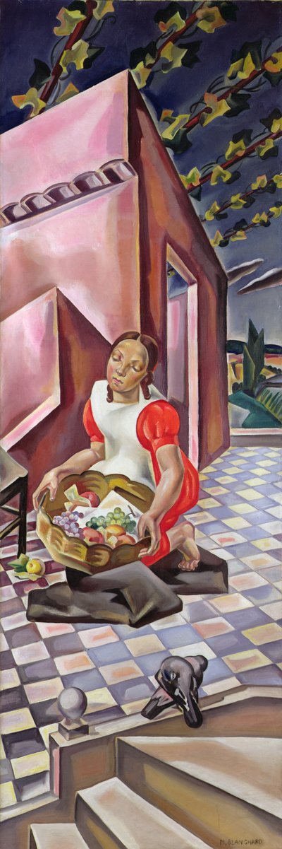 Young Girl with a Basket of Fruit by Maria Blanchard